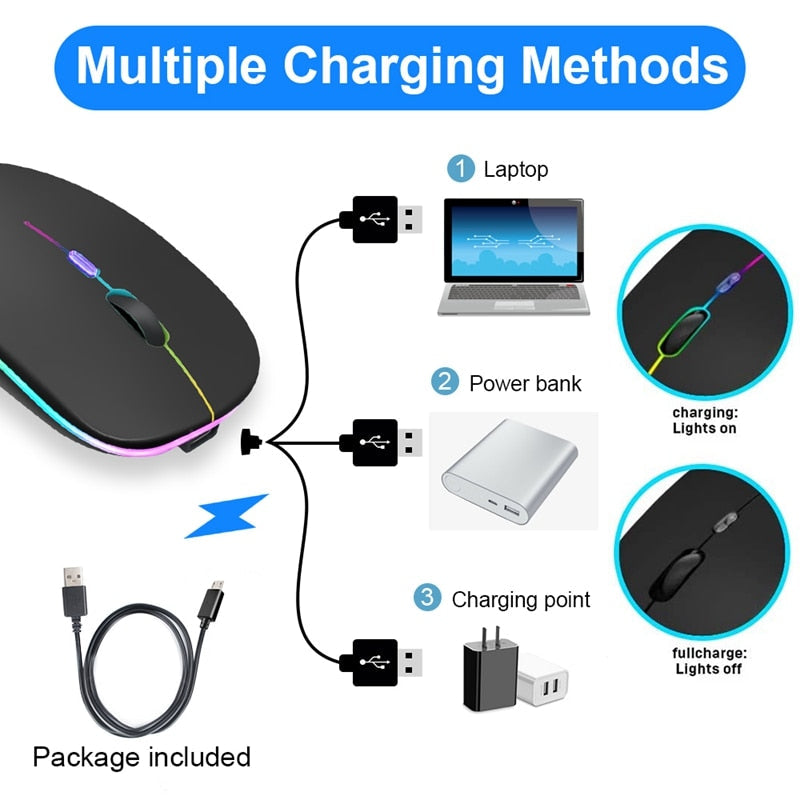 Mouse Sem Fio Bluetooth RGB Recarregável iMice 