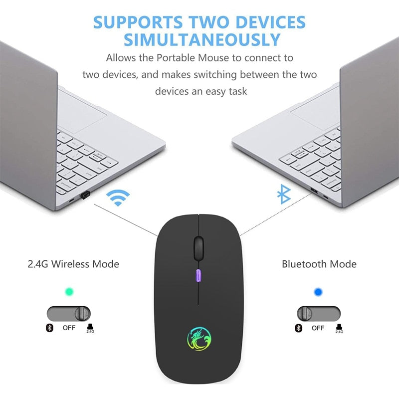 Mouse Sem Fio Bluetooth RGB Recarregável iMice 