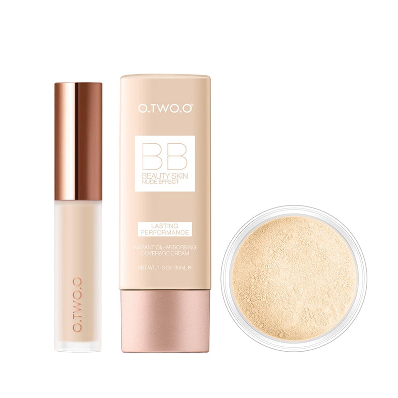 Kit Maquiagem Facial O.TWO.O - Corretivo, BB Cream e Pó 