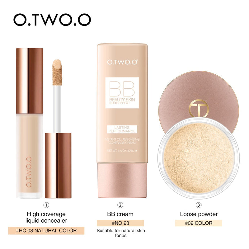 Kit Maquiagem Facial O.TWO.O - Corretivo, BB Cream e Pó 
