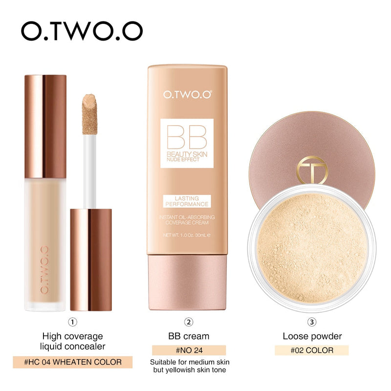 Kit Maquiagem Facial O.TWO.O - Corretivo, BB Cream e Pó 