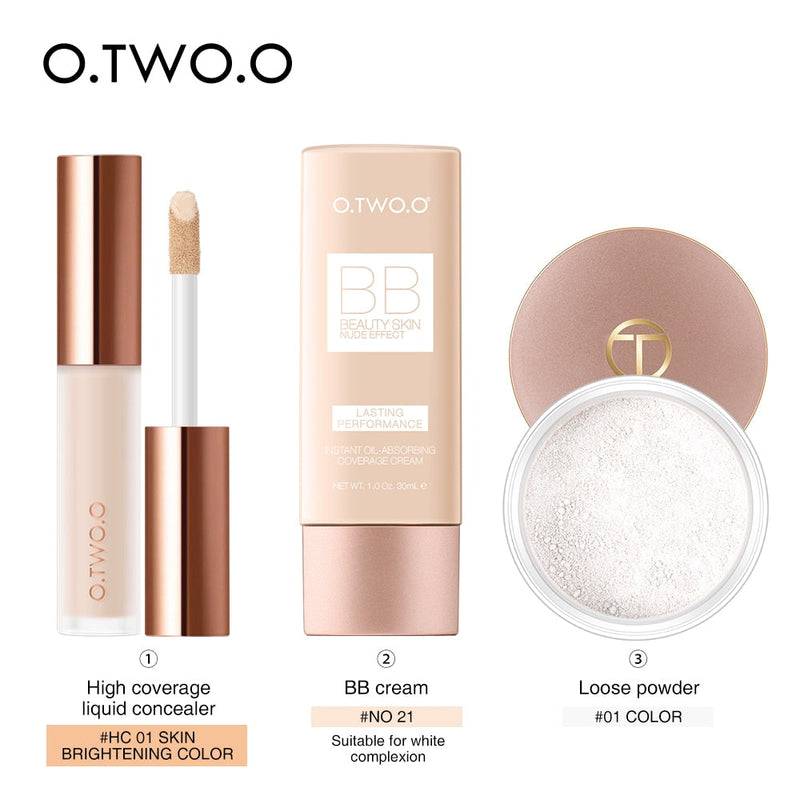 Kit Maquiagem Facial O.TWO.O - Corretivo, BB Cream e Pó 