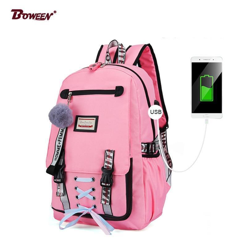 Mochila Feminina com Entrada USB e Trava Anti-Roubo 