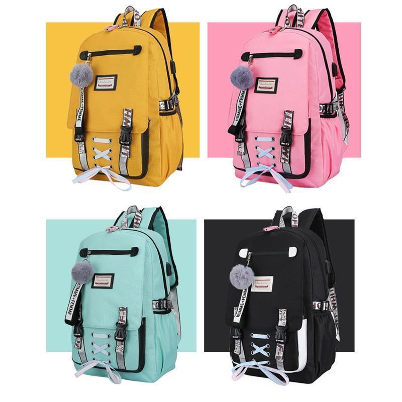 Mochila Feminina com Entrada USB e Trava Anti-Roubo 